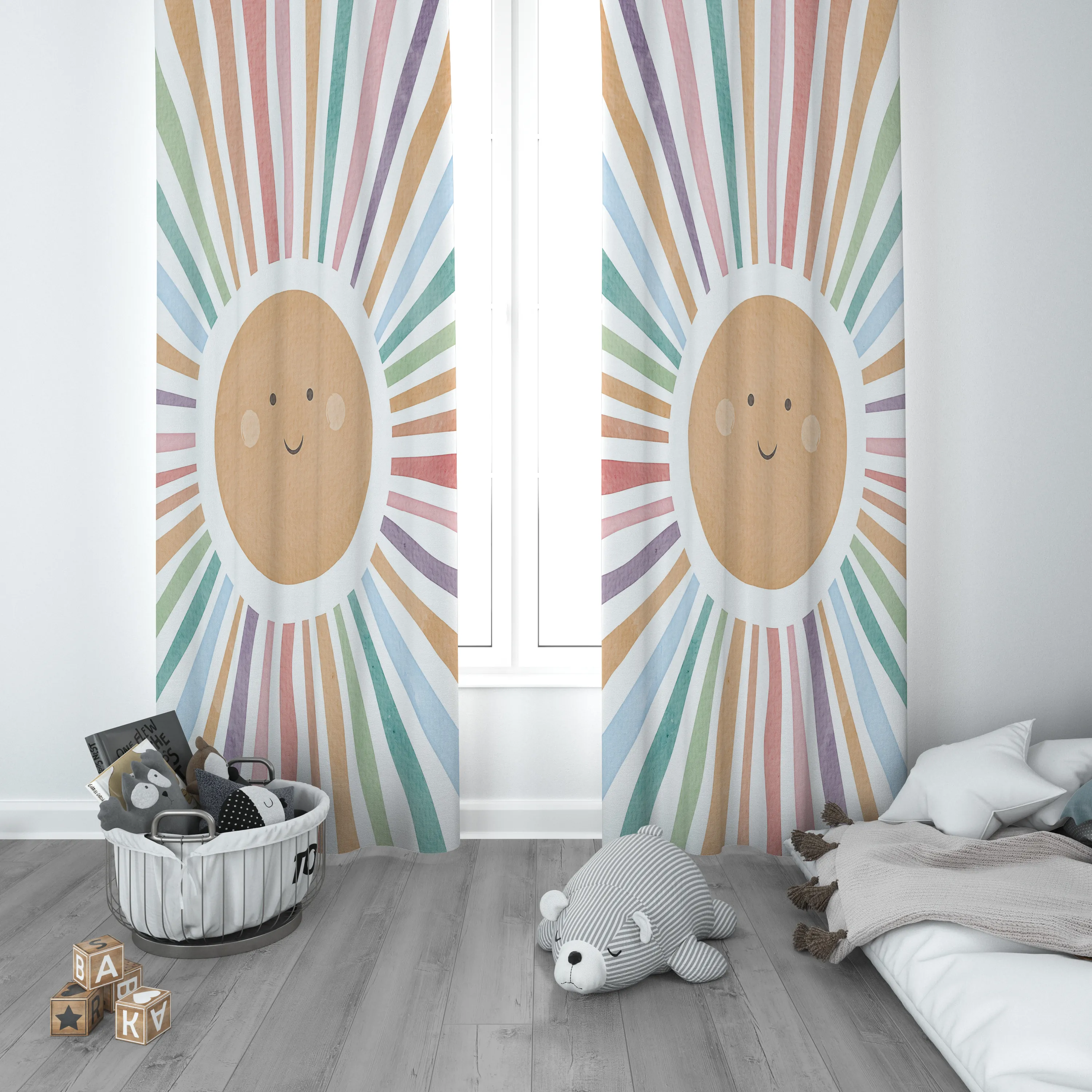 Güneş Renkli Çizgiler Çocuk Odası Perdesi 1 Kanat 