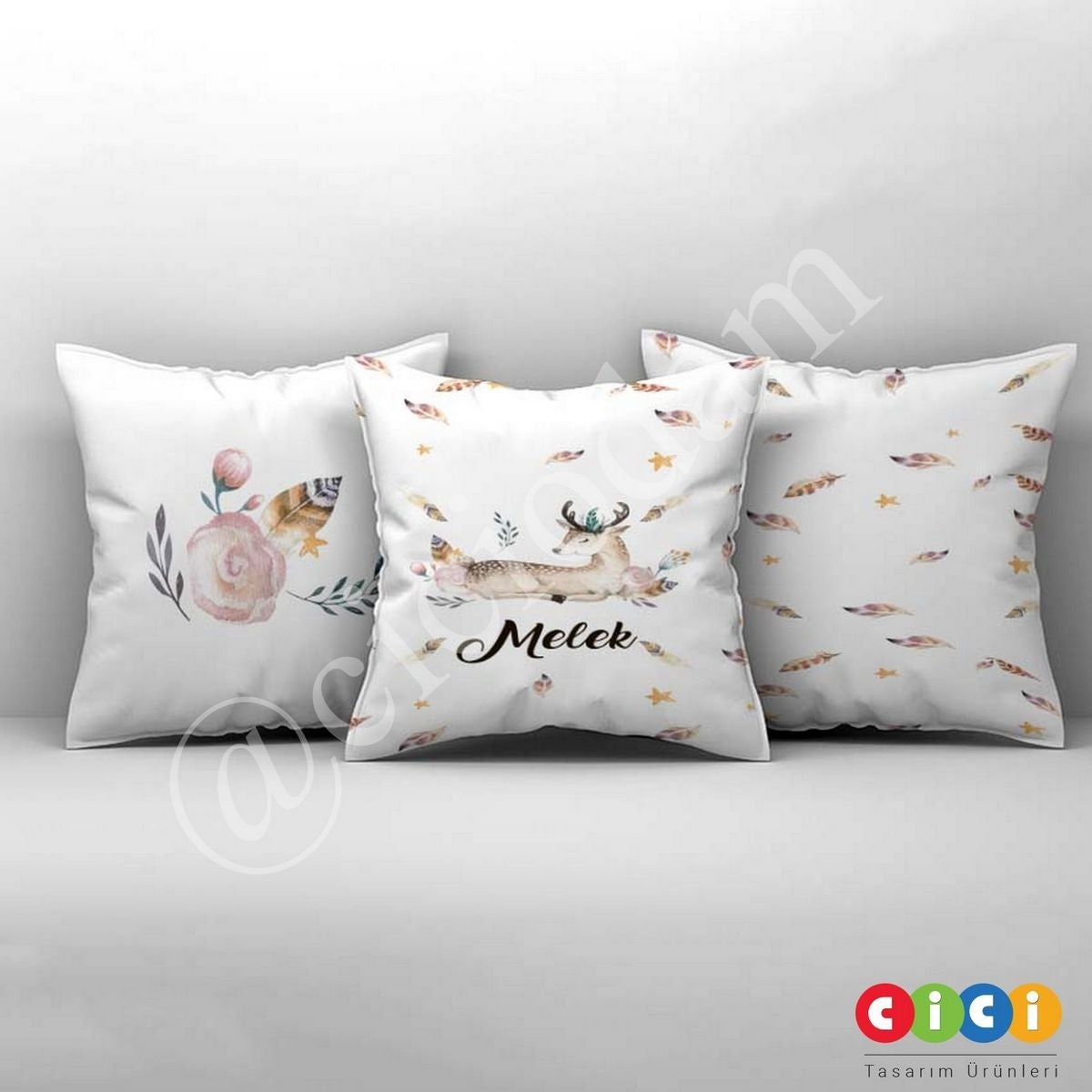 Geyikli ve Yaprak Kırlent Kılıfı