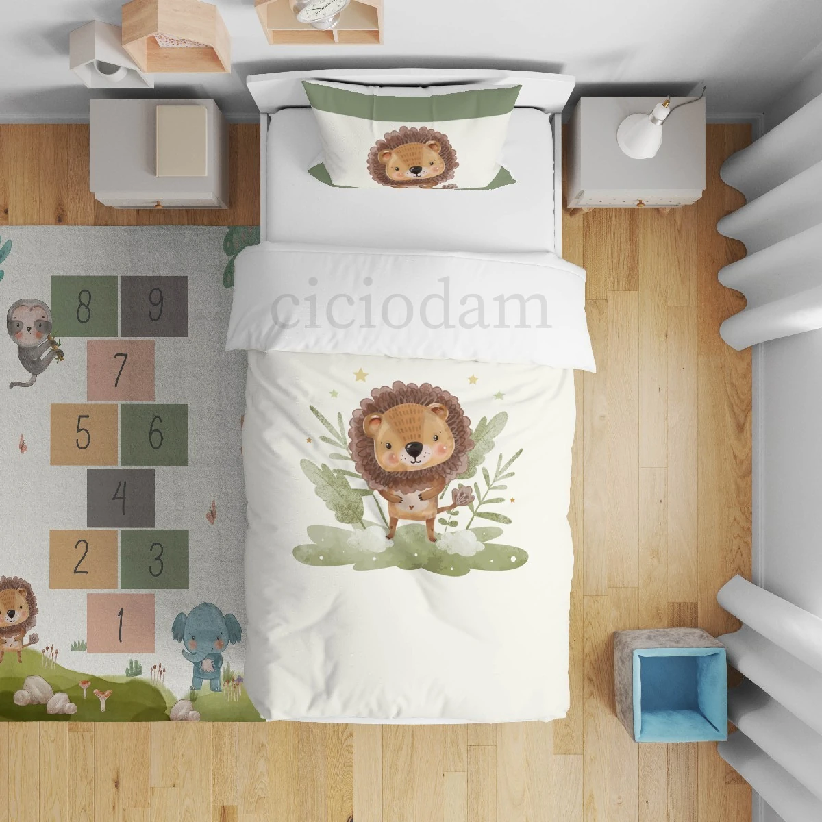 Filli Tavşanlı Aslanlı Çimenli Nevresim