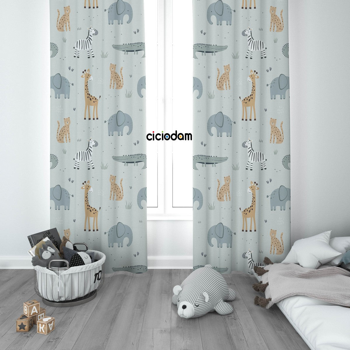 Timsahlı Zürafalı Filli Zebralı Hayvanlar Alemi Çocuk Odası Perdesi 4233