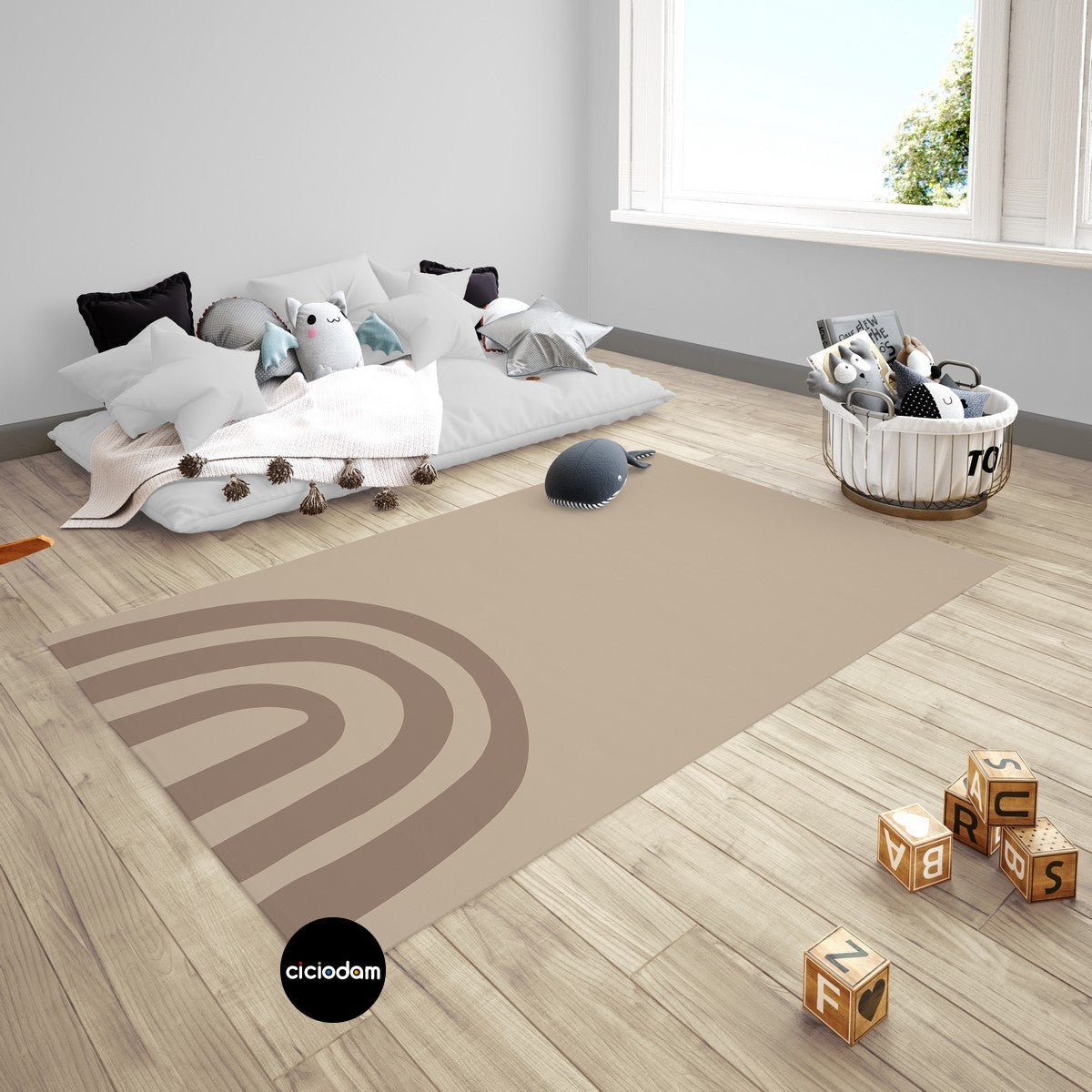 Kahvenin Tonları Gökkuşağı Çocuk Odası Halısı 4225-2