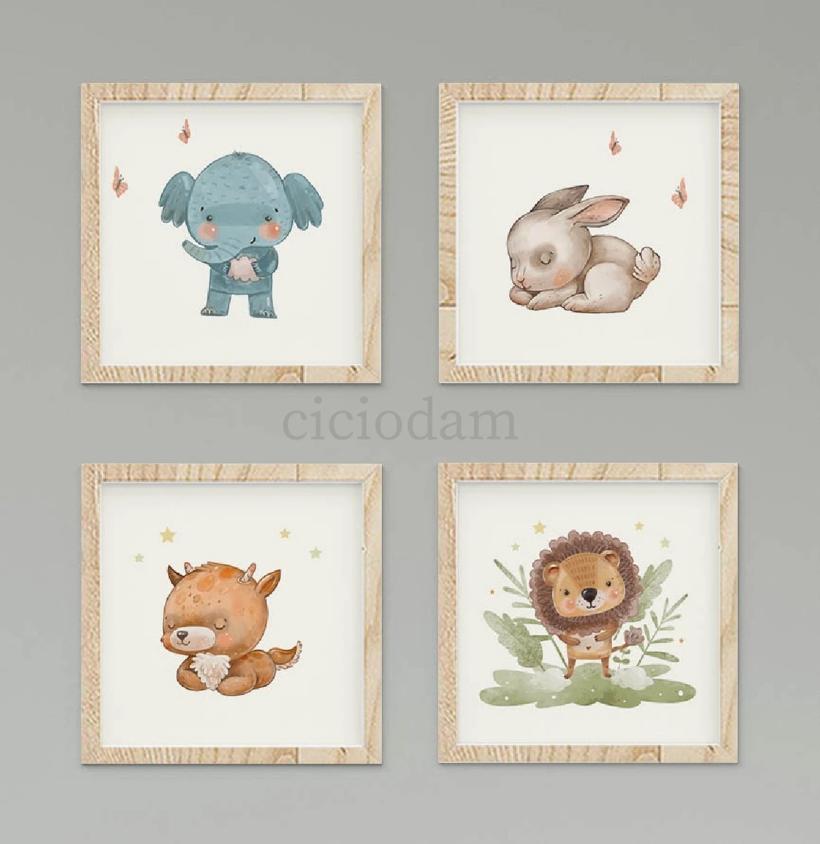 Filli Tavşanlı Aslanlı Çimenli Duvar Tablo