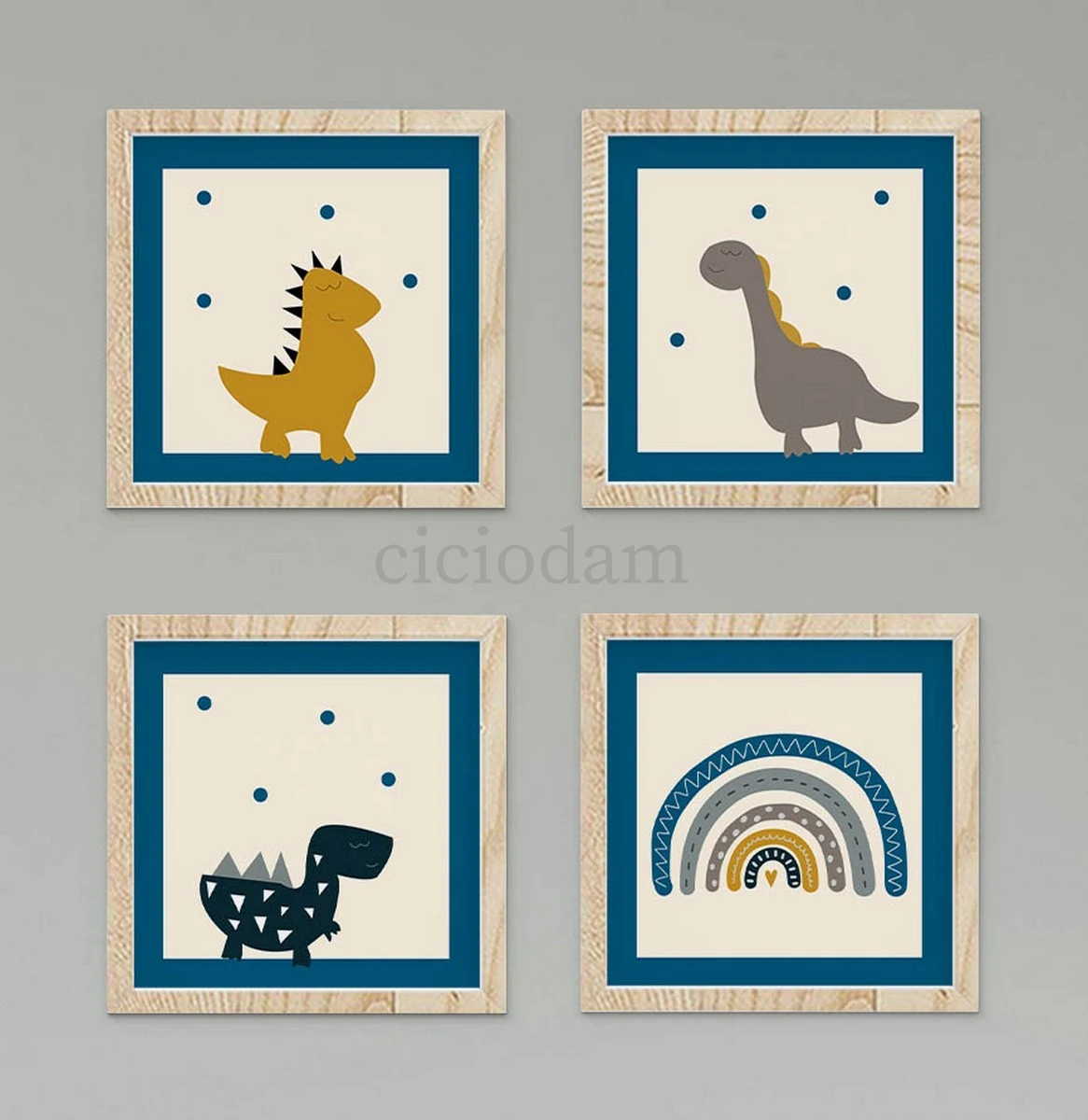 Renkli Dinazorlar Ve Puantiyeler Duvar Tablo