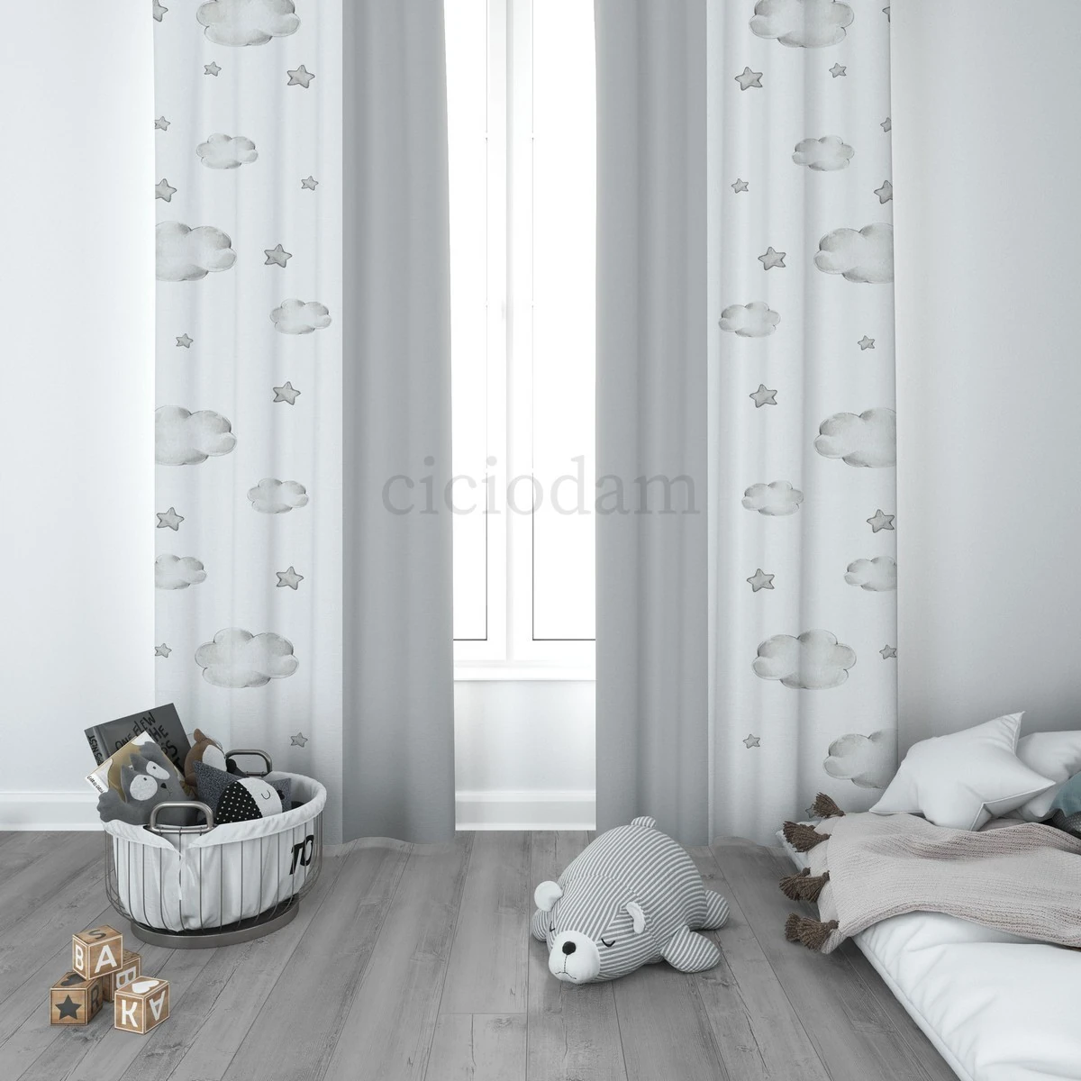 Bulut Yıldızlar Çocuk Odası Perdesi