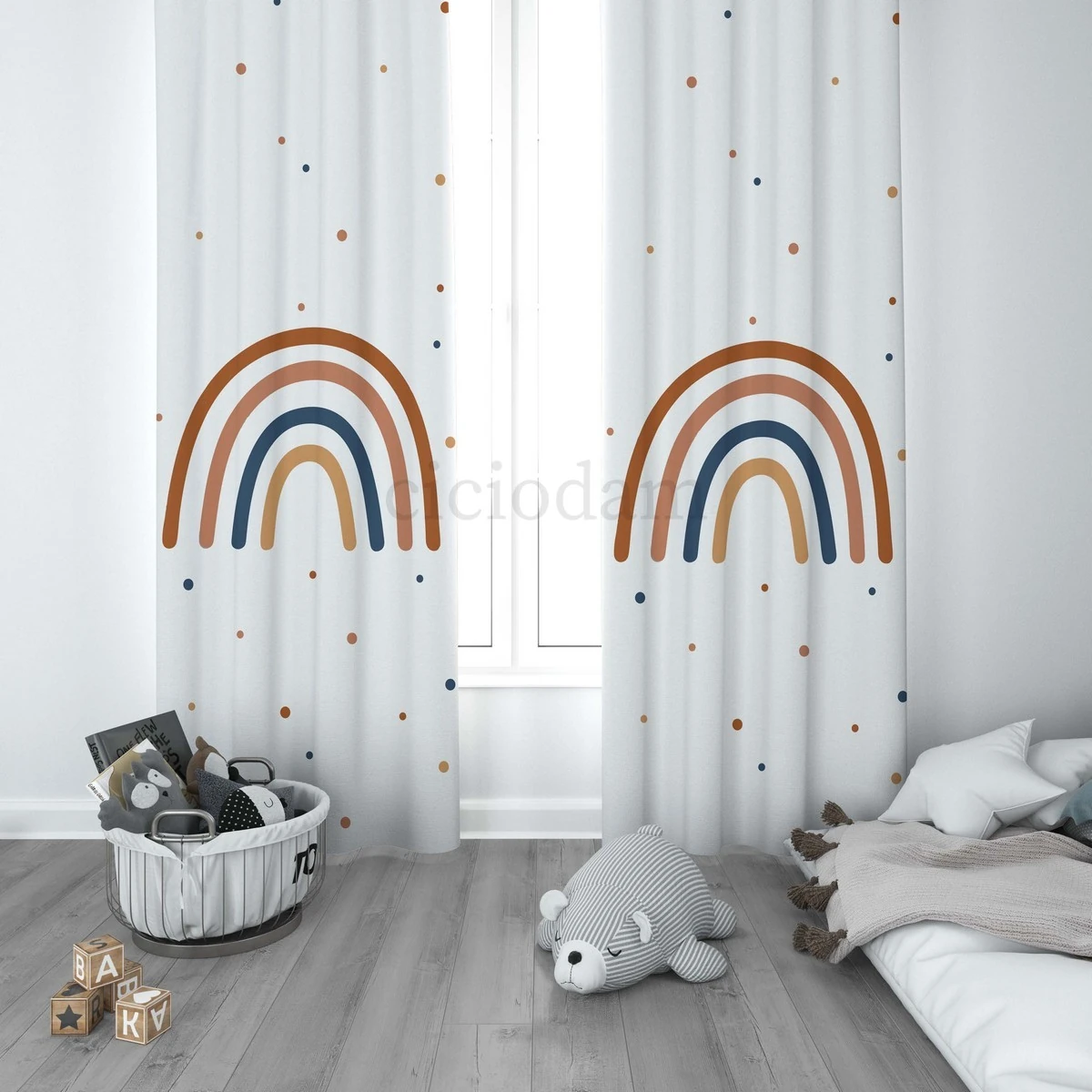 Gökkuşağı ve Puantiyeler Çocuk Odası Perdesi