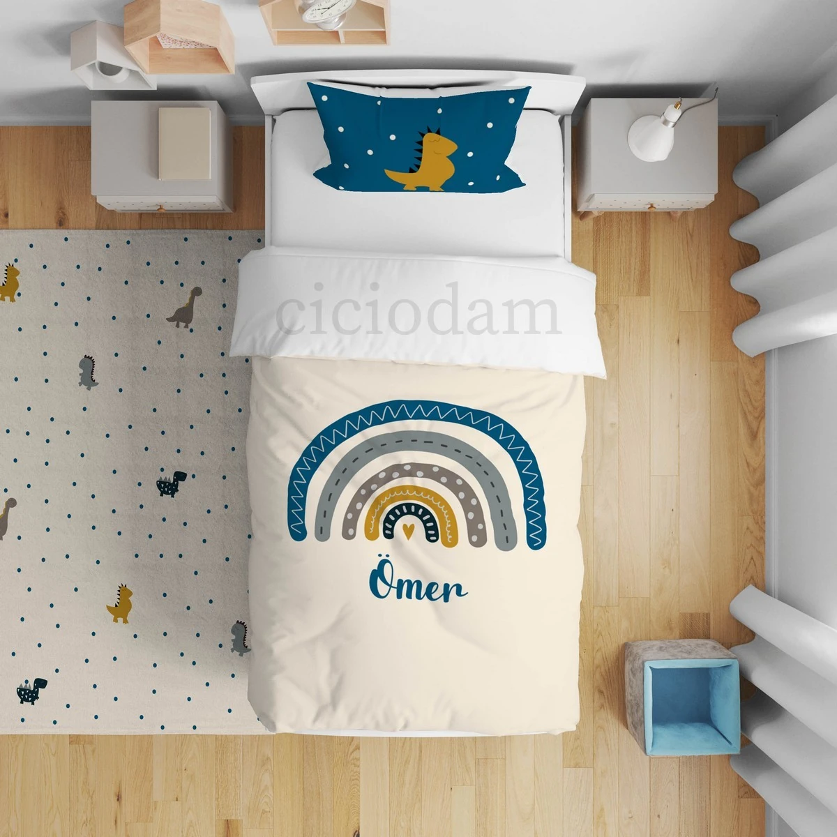 Renkli Dinazorlar Ve Puantiyeler Yatak Örtüsü