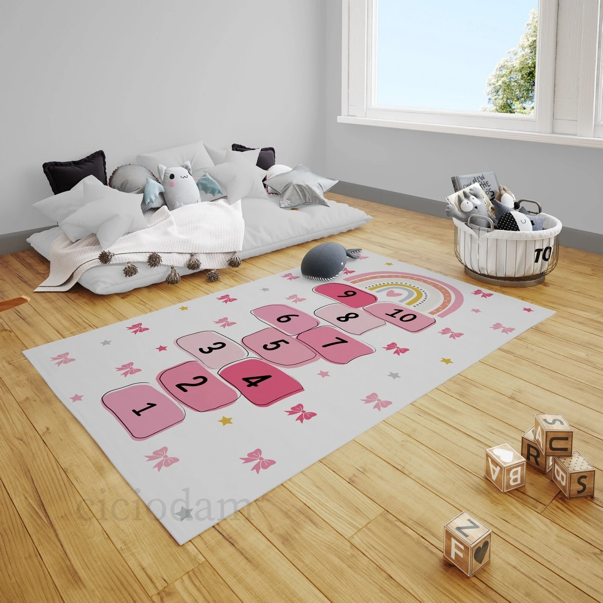 Gökkuşağı Fiyonk Seksek Ve Yıldız Çocuk Halısı