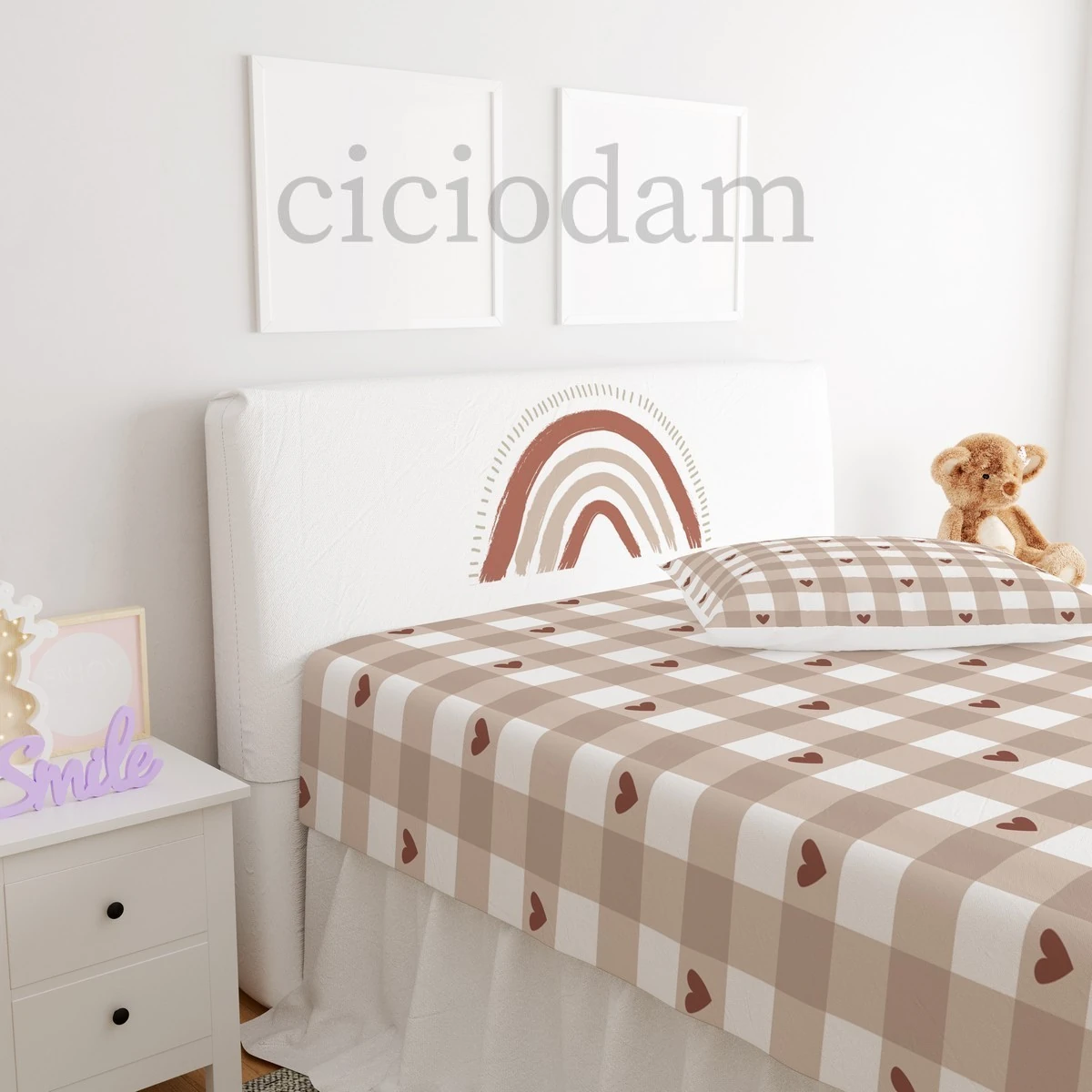 Gökkuşağı Puantiye Ve Kalpler Başlık Kılıfı