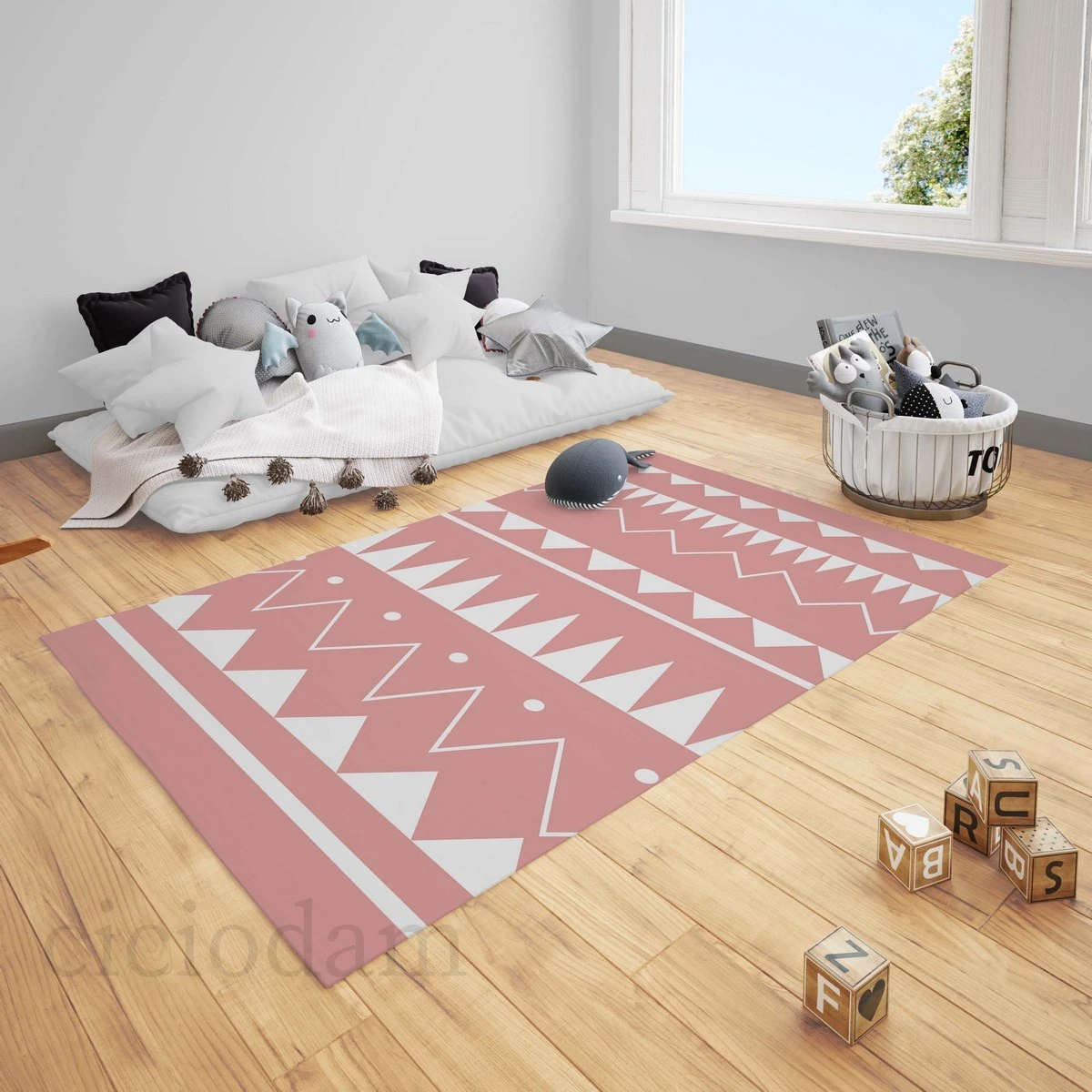 Pembe Geometrik Şekiller Çocuk Halısı