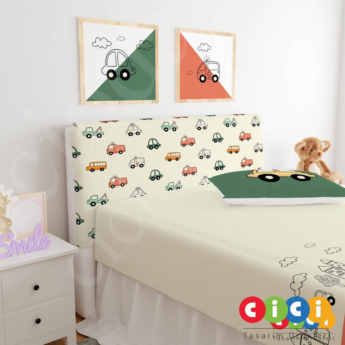 Arabalar ve Araba Yollu Oyun Temalı Başlık Kılıfı