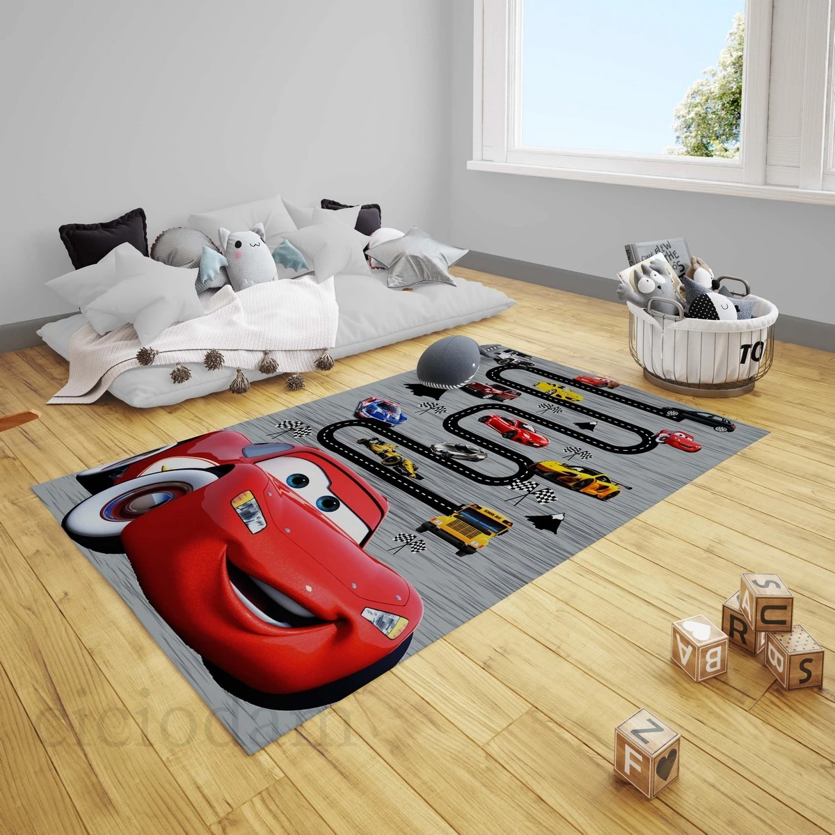 Şimşek Mcqueen Arabalar ve Yol Oyun Çocuk Halısı