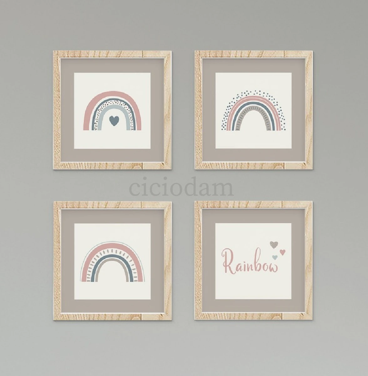 Pembe Mavi Gökkuşağı Puantiyeler Duvar Tablo