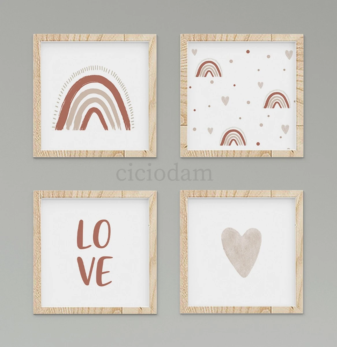 Gökkuşağı Puantiye Ve Kalpler Duvar Tablo