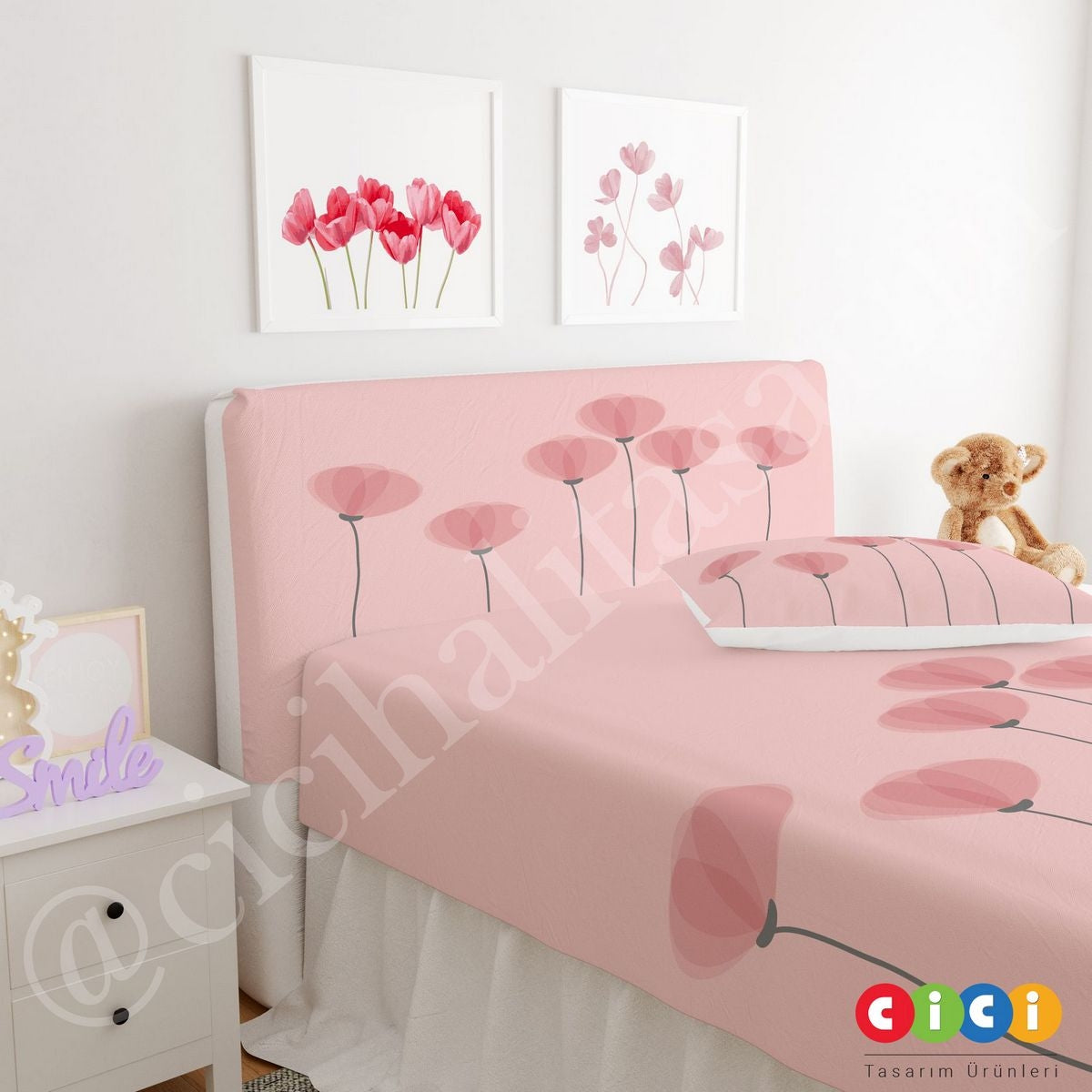 Pembe Gelincikler Başlık Kılıfı