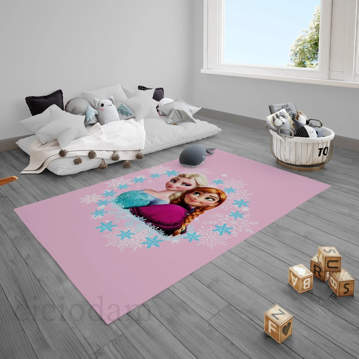 Pembe Elsa ve Anna Çocuk Halısı