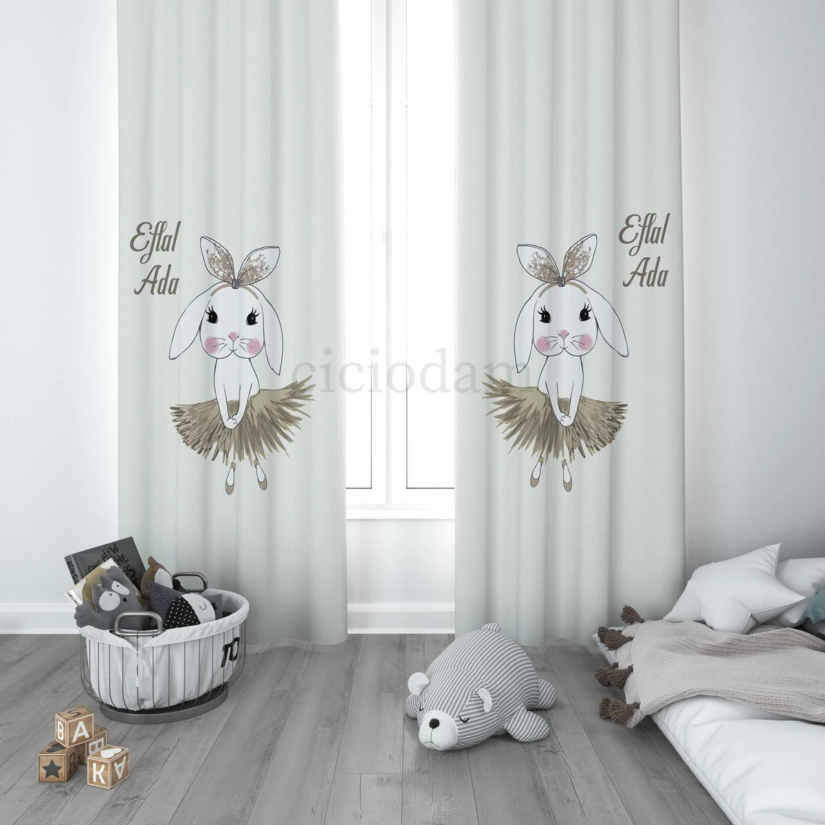 Kahverengi Etekli Tavşan Çocuk Odası Perdesi