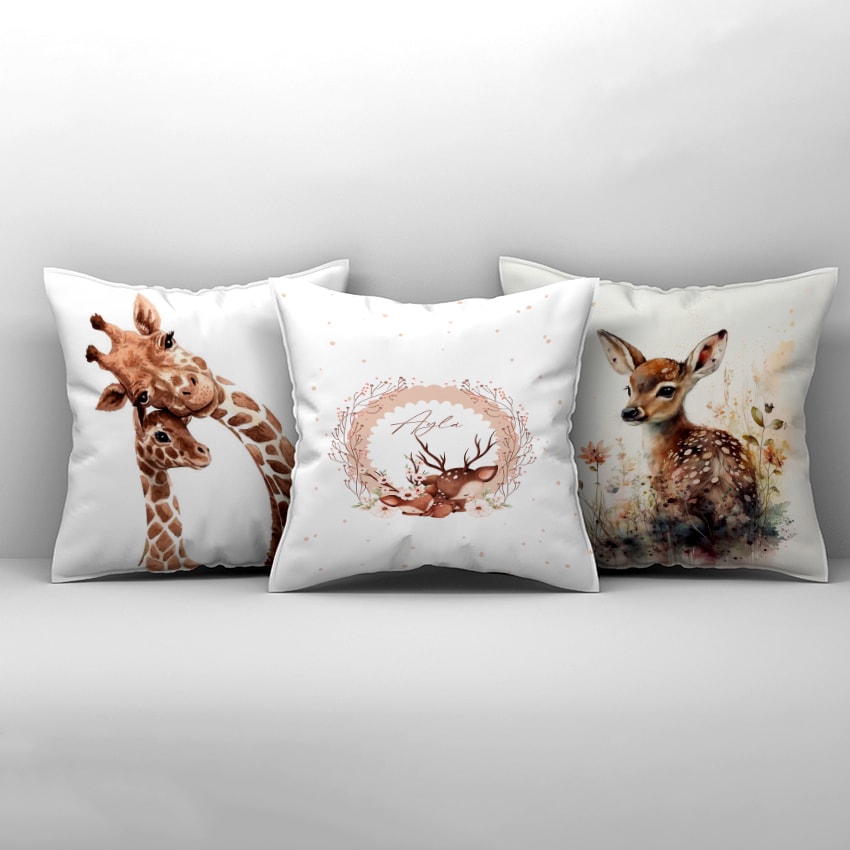 Anne Geyik ve Yavrusu Hayvanlı Kırlent Kılıfı