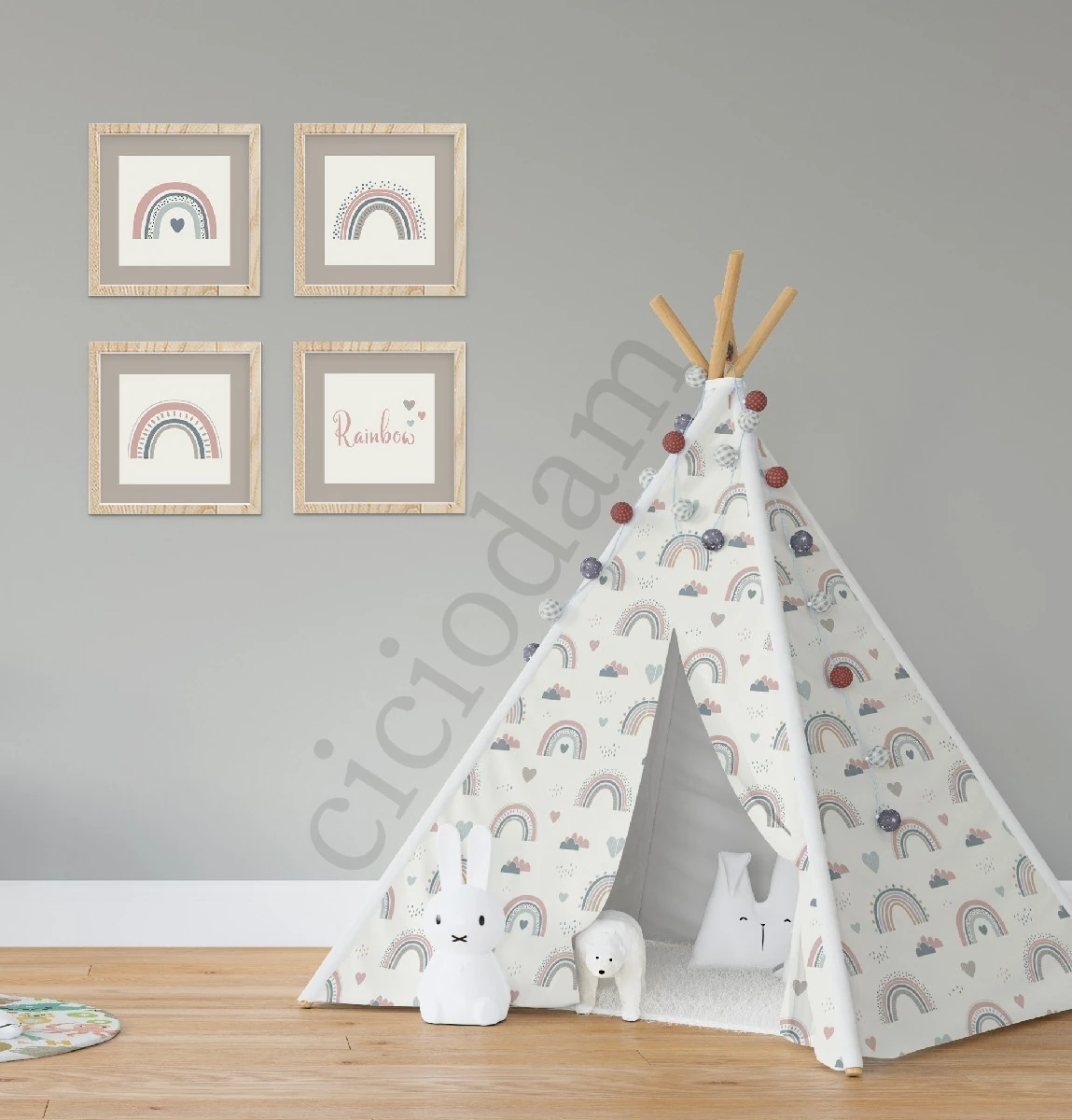 Pembe Mavi Gökkuşağı Puantiyeler Oyun Çadırı