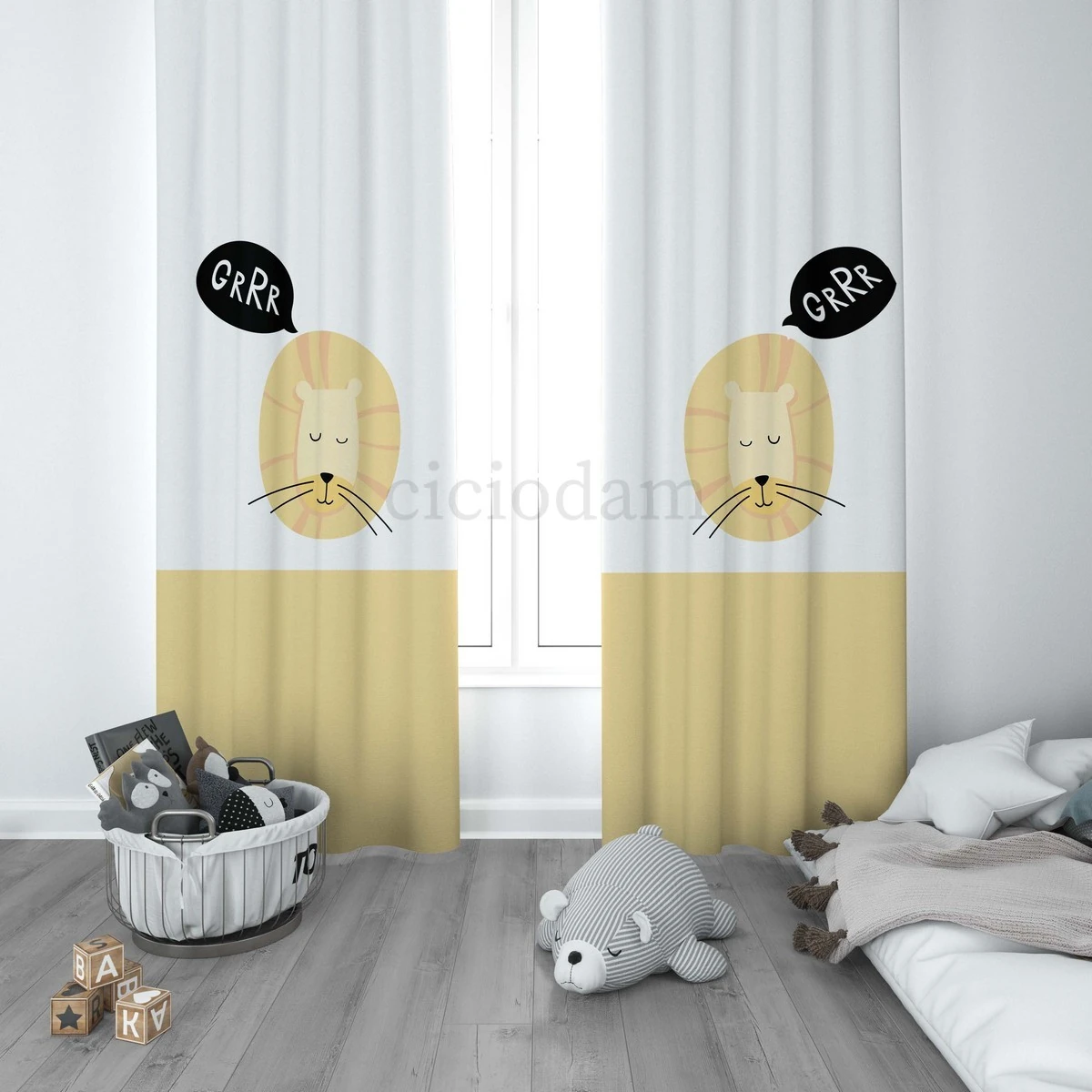 Aslanlı Zürafalı Safari Hayvanlar Çocuk Odası Perdesi