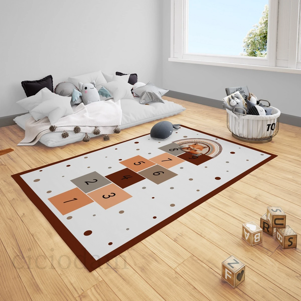 Gülen Tilki Seksek Ve Puantiyeler Çocuk Halısı