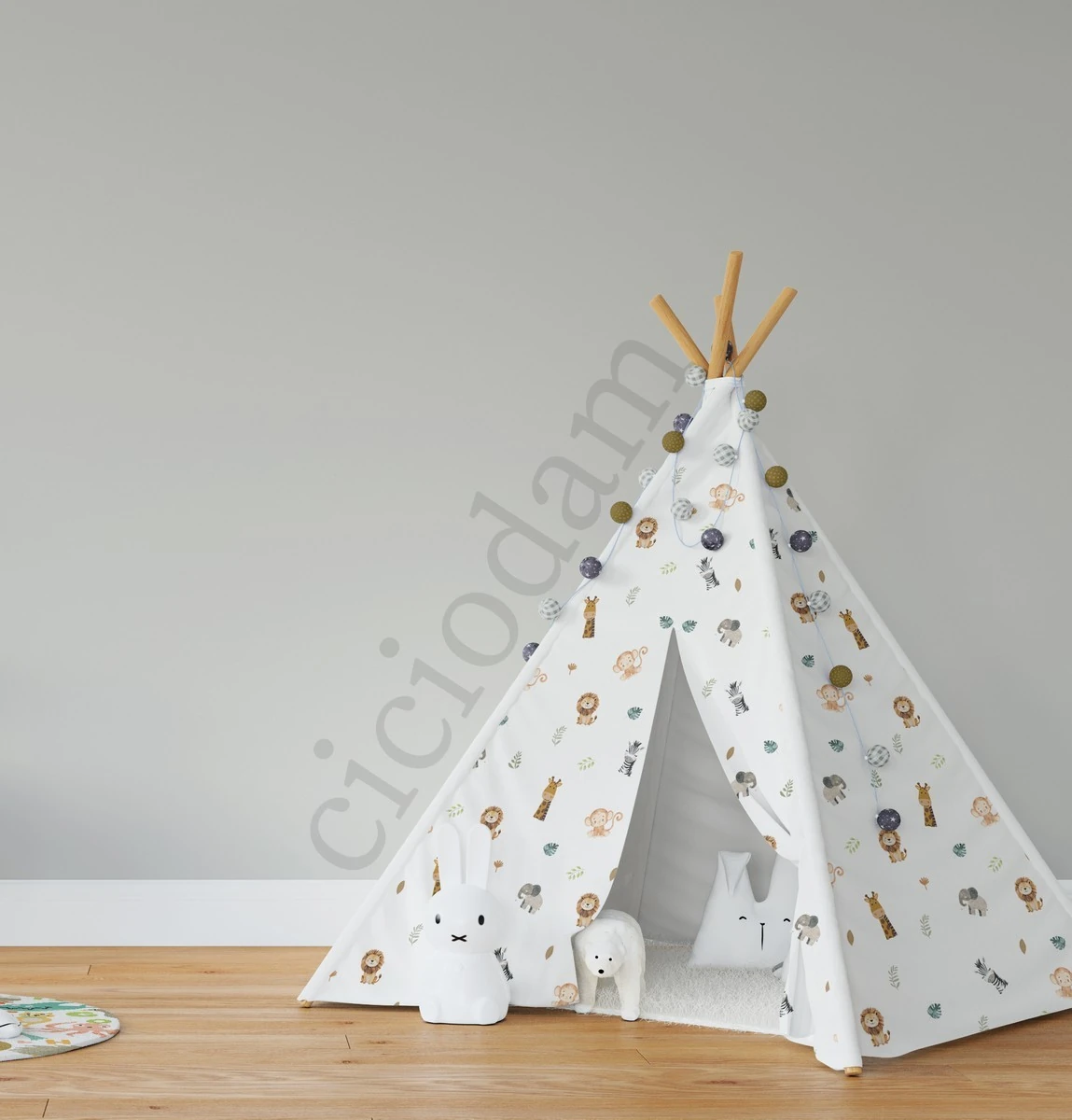Aslanlı Zürafalı Zebralı Filli Maymunlu Oyun Çadırı