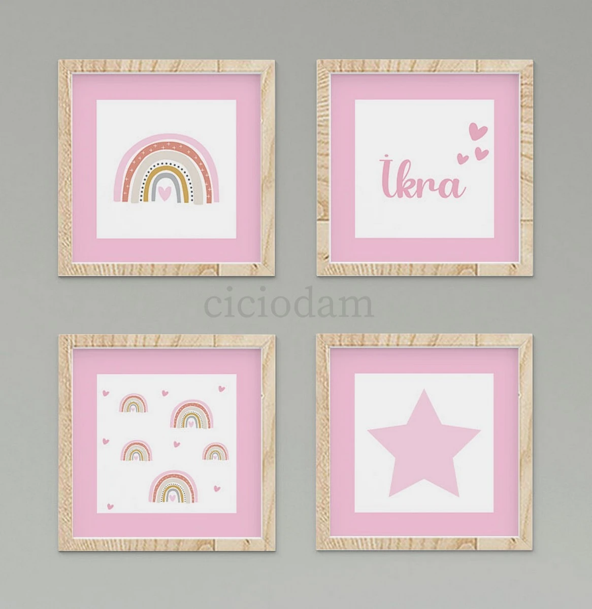 Gökkuşağı Seksek Kalp Yıldız İsimli Duvar Tablo