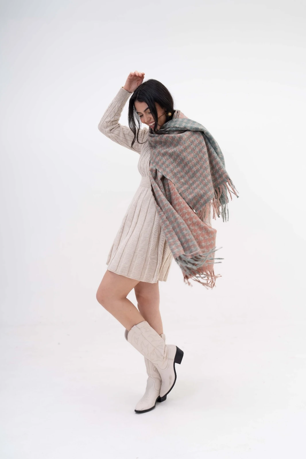 Stella Çift Renk Atkı - Yeşil - Pembe