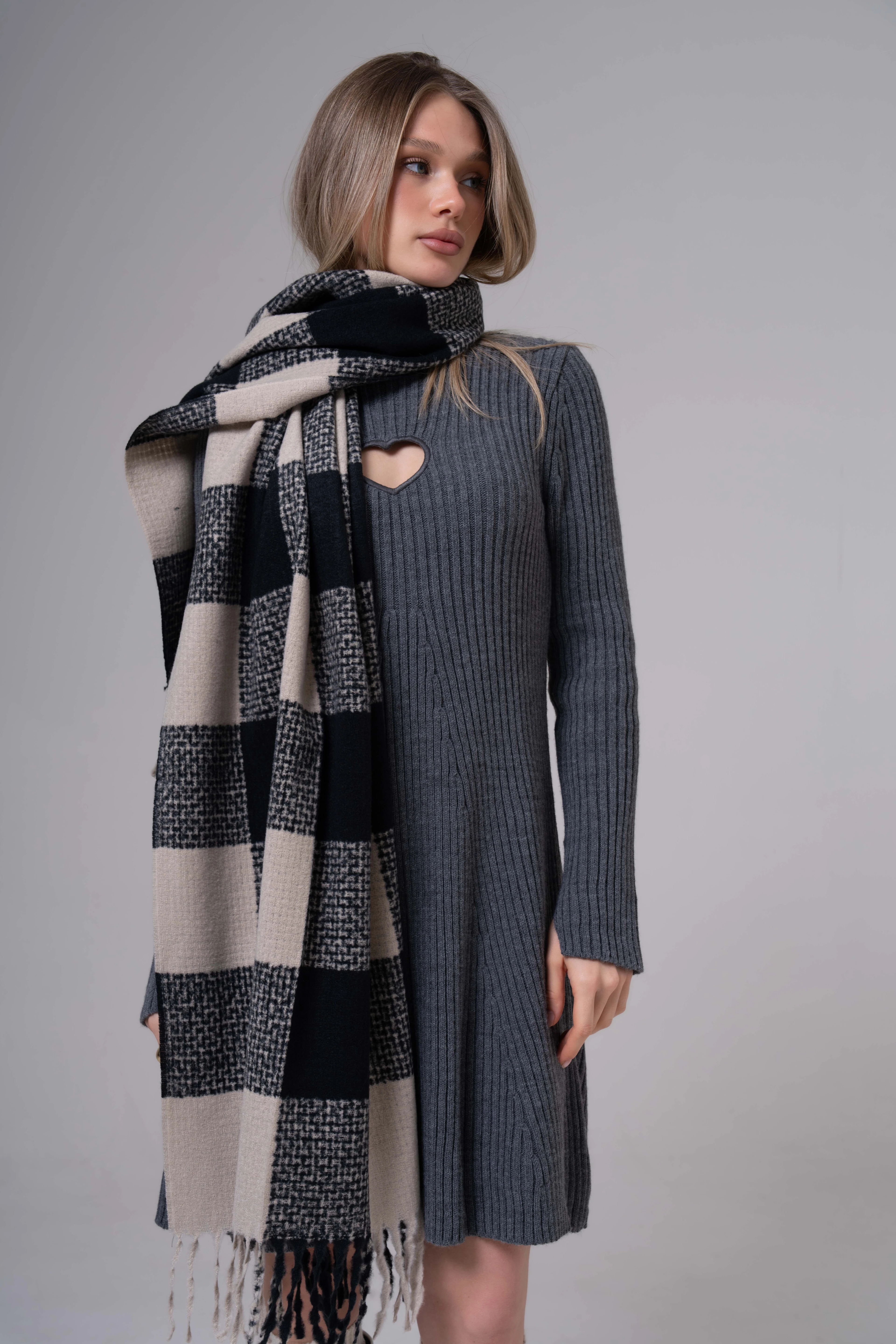 Dama Desen Atkı - Siyah