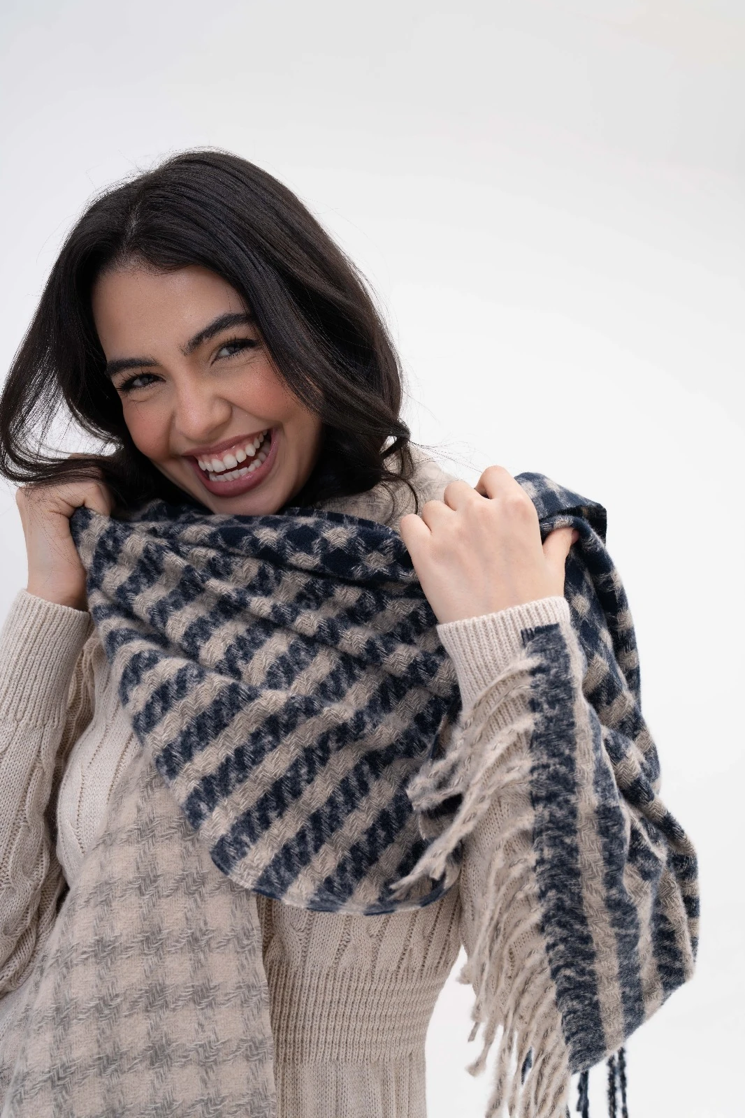 Stella Çift Renk Atkı - Mavi - Krem