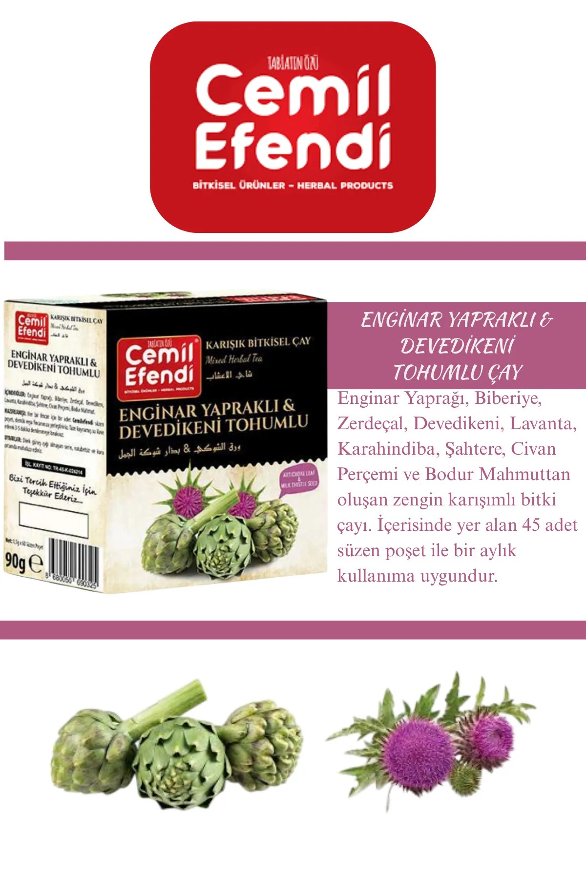 Cemil Efendi Enginar Yapraklı&deve Dikeni Tohumlu Çay 45 adet