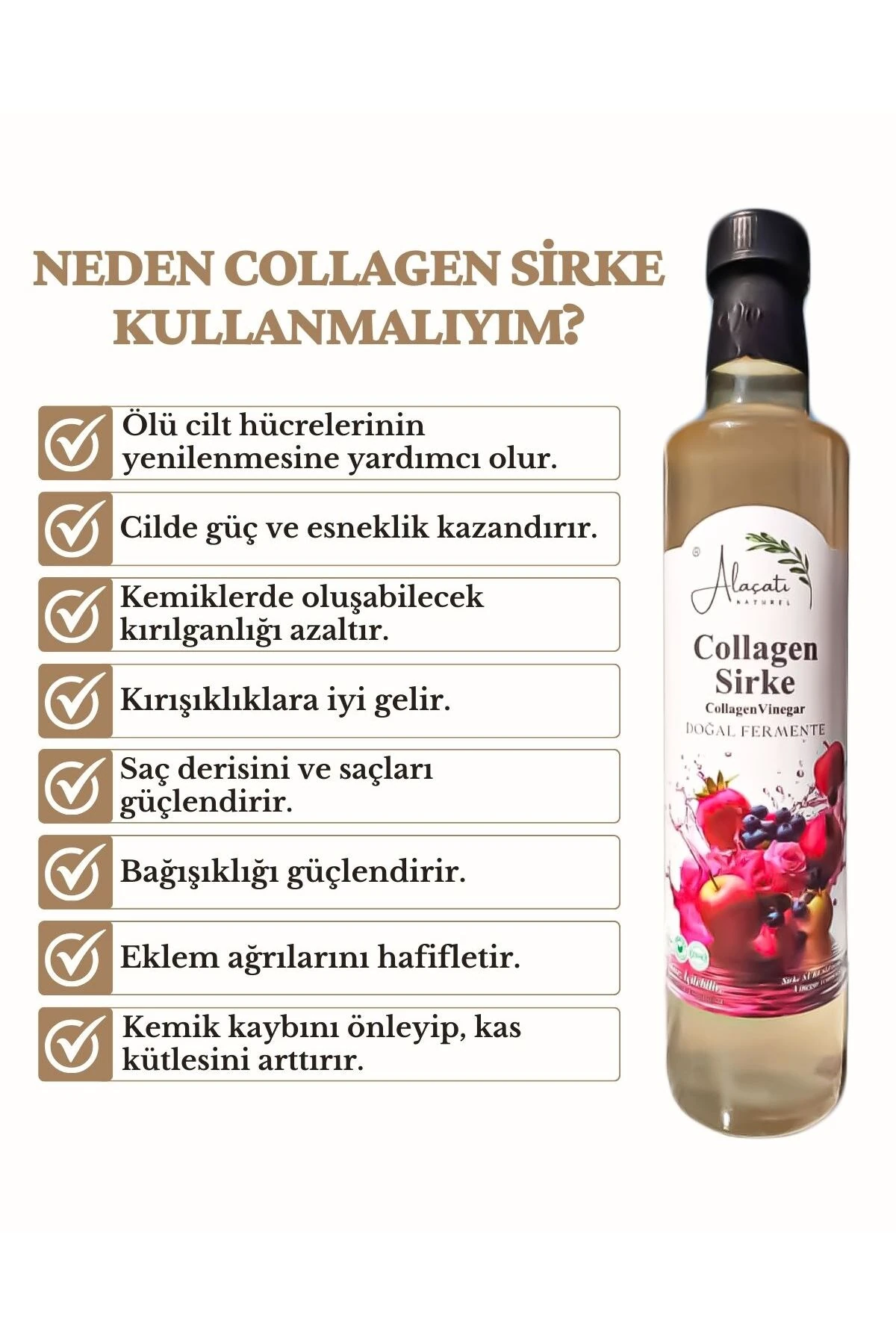 Collagen (Kolajen) Sirke Doğal Fermantasyon 500 ml - Katkısız İçilebilir - Tip 1-3