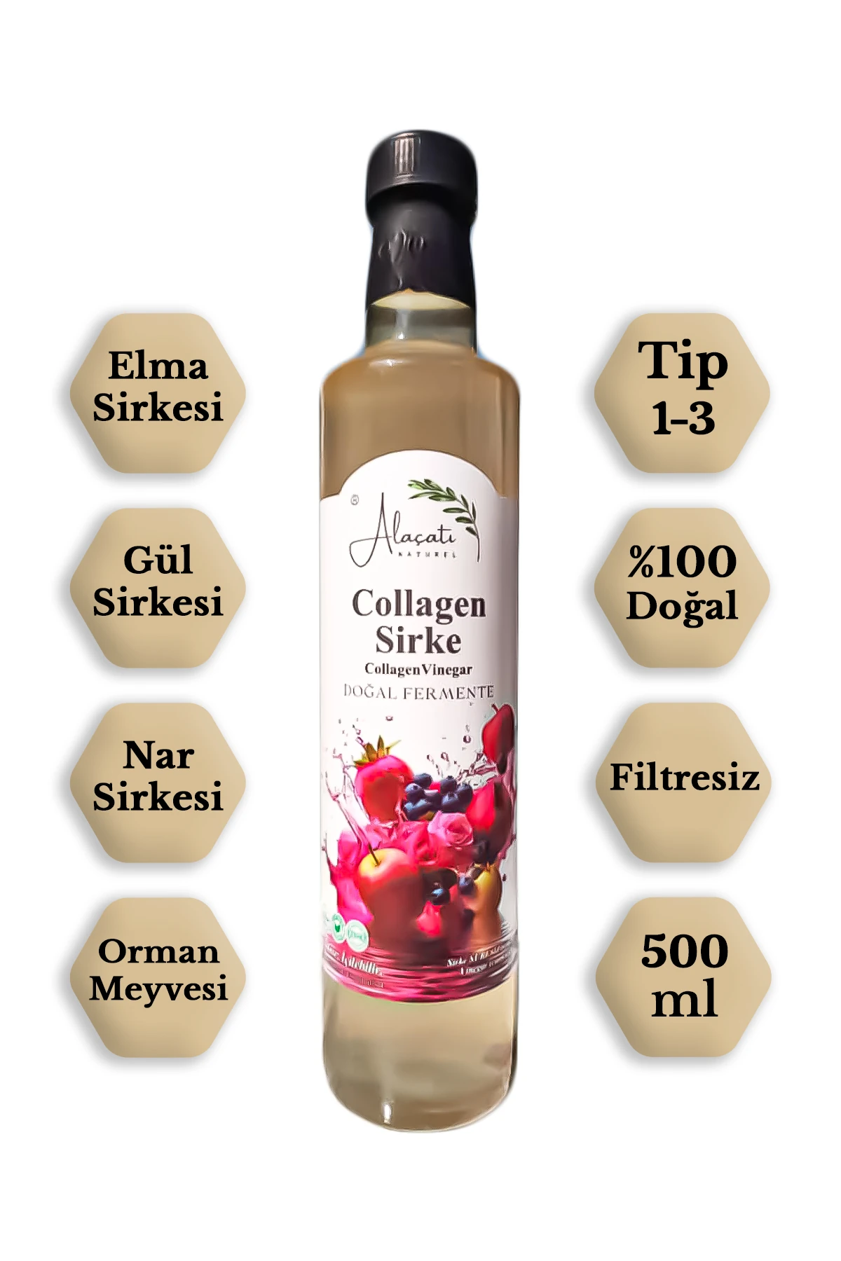 Collagen (Kolajen) Sirke Doğal Fermantasyon 500 ml - Katkısız İçilebilir - Tip 1-3