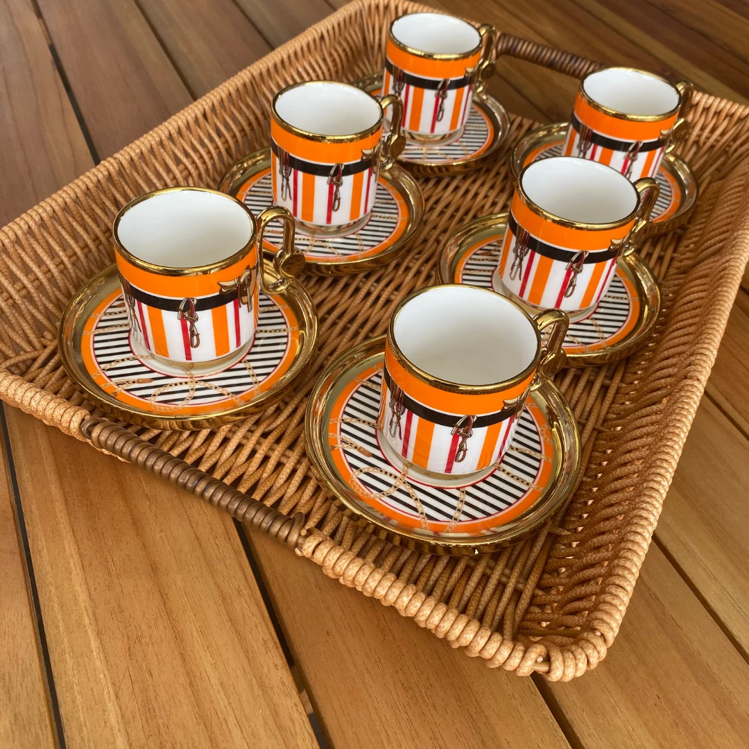 Doğal Görünümlü 3'Lü Dikdörtgen Hasır Rattan Servis Tepsi - Dekoratif Tepsi