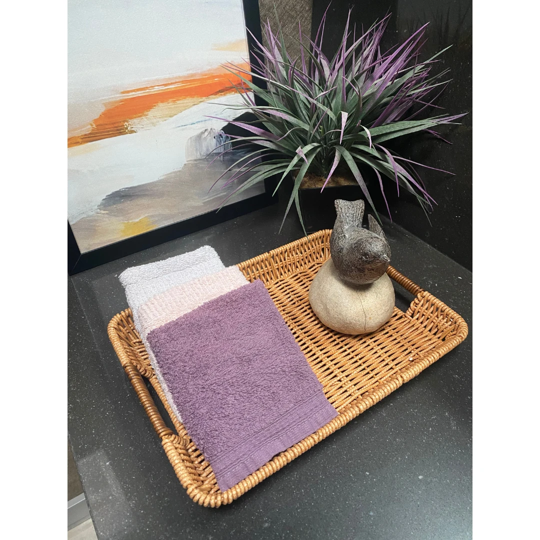 Doğal Görünümlü 3'Lü Dikdörtgen Hasır Rattan Servis Tepsi - Dekoratif Tepsi