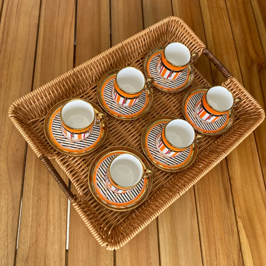 Doğal Görünümlü 3'Lü Dikdörtgen Hasır Rattan Servis Tepsi - Dekoratif Tepsi