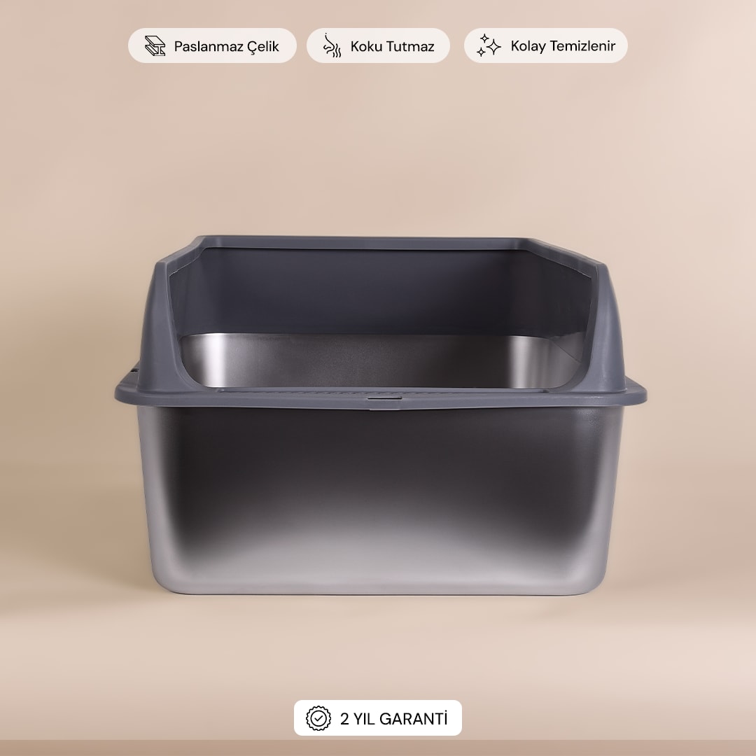 MetalBox Grey Paslanmaz Çelik Kedi Tuvaleti