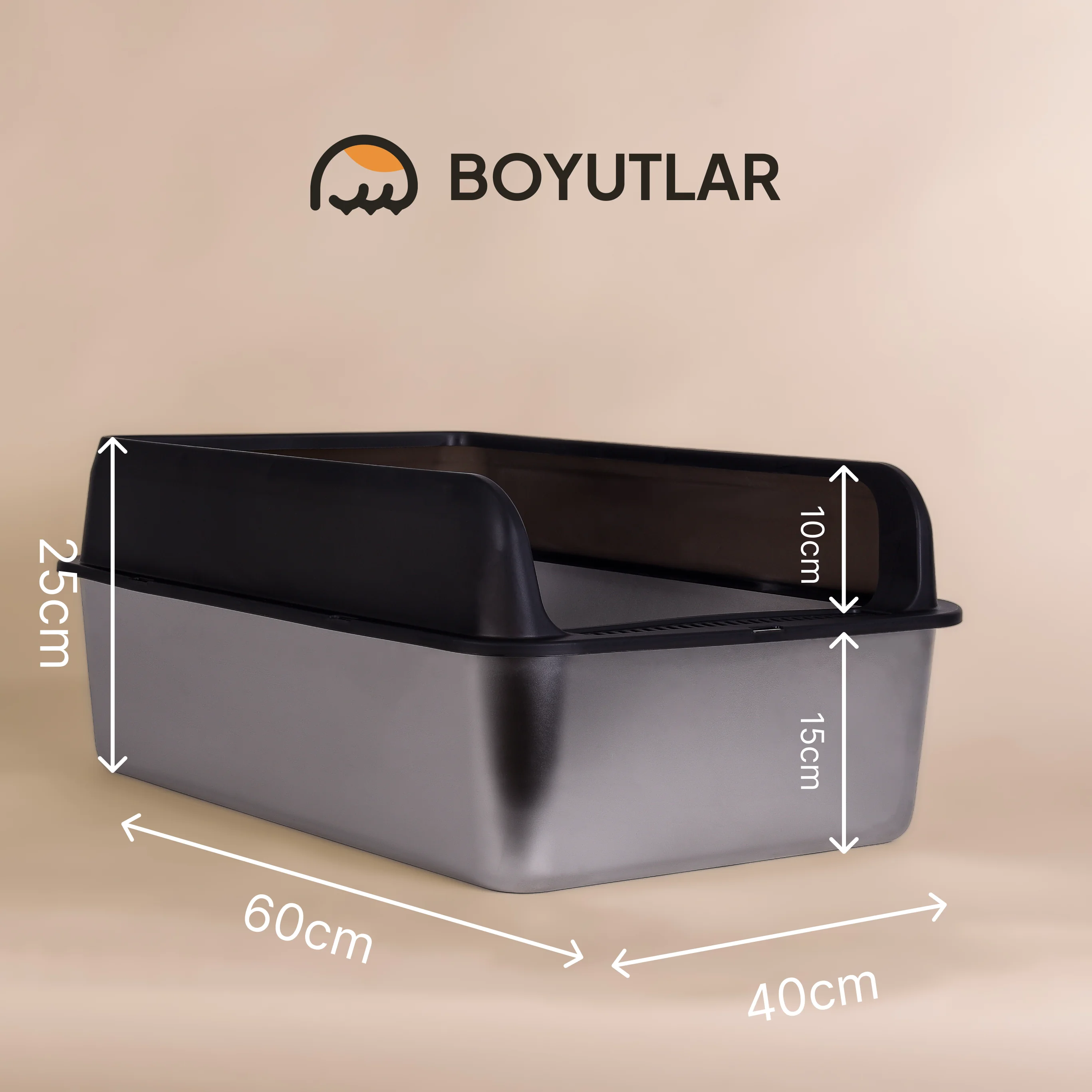 MetalBox Black Paslanmaz Çelik Kedi Tuvaleti