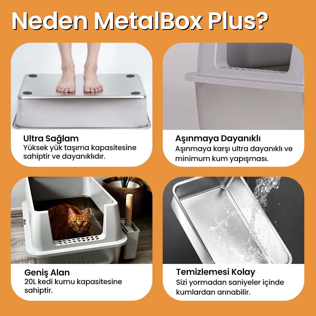 MetalBox Plus Paslanmaz Çelik Kedi Tuvaleti