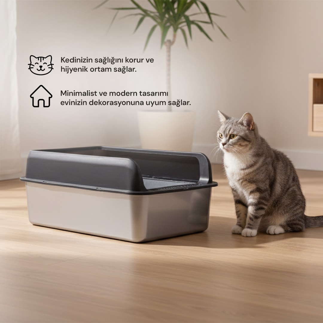 MetalBox Black Paslanmaz Çelik Kedi Tuvaleti