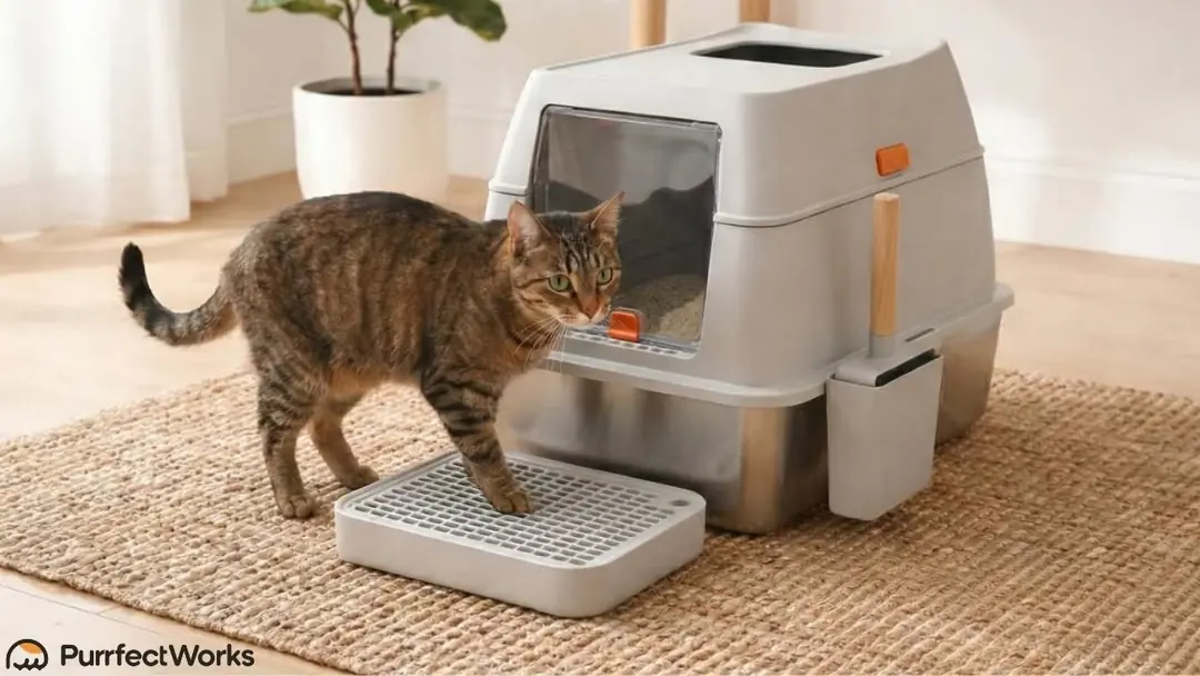 evde sakin kedi tuvaleti köşesi