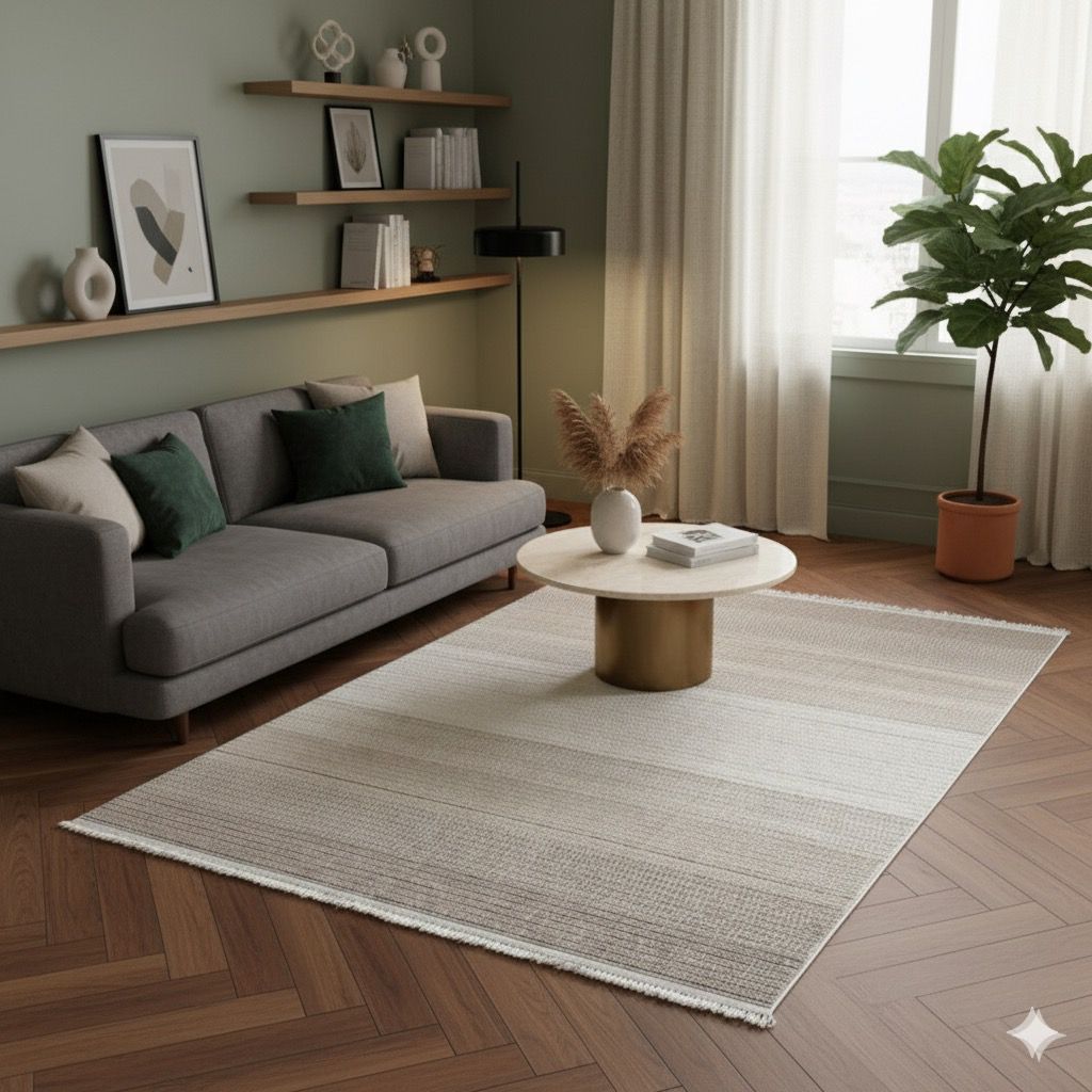 Krem-Bej Renk Geçişli Bukle Halı | Salon ve Oturma Odası İçin Modern Seçim
