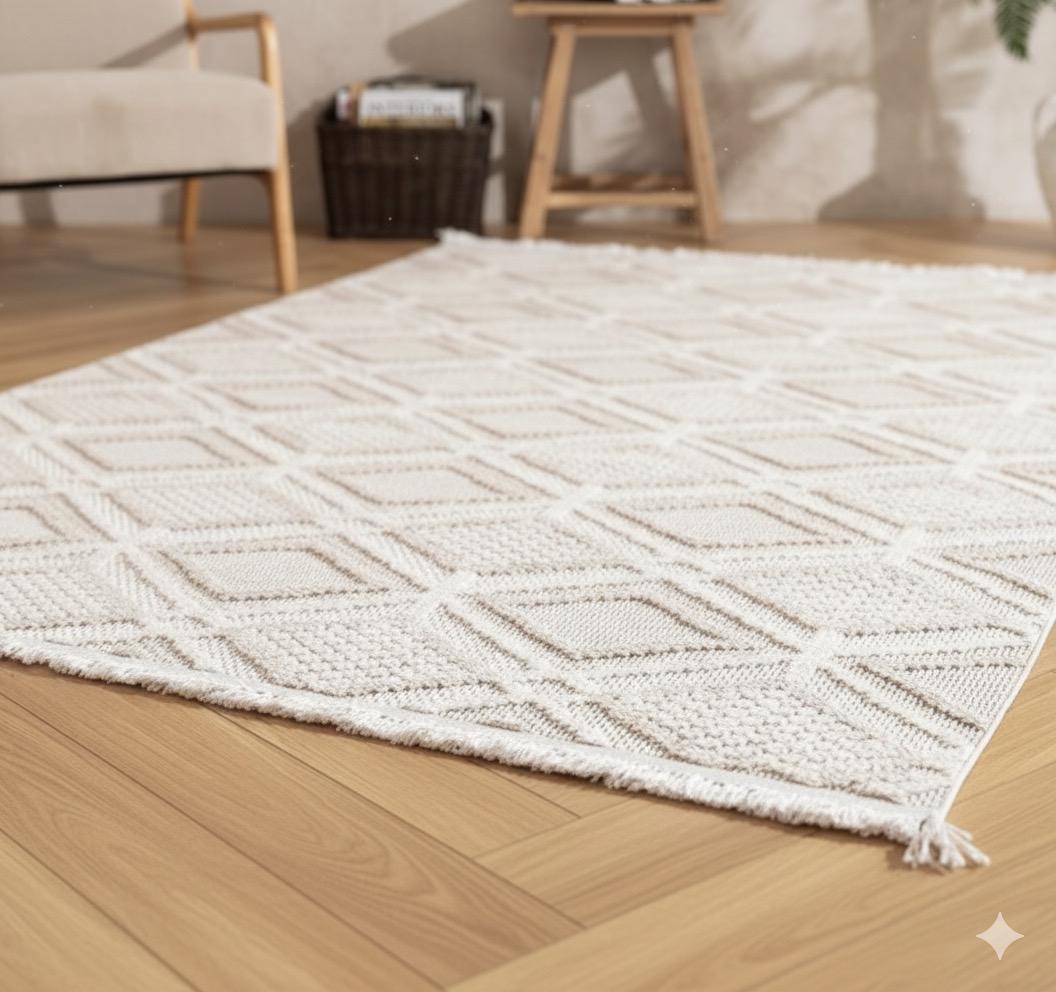 Arzen Home  Bukle Halı – Geometrik Desen, Kaymaz Taban, Kolay Temizlenebilir