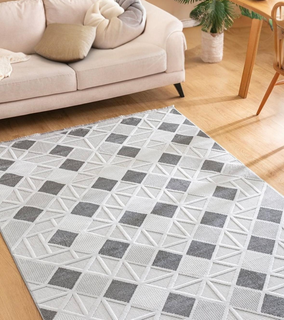 Arzen Berceste Serisi Gri Geometrik Modern  İskandinav Halı BR-02