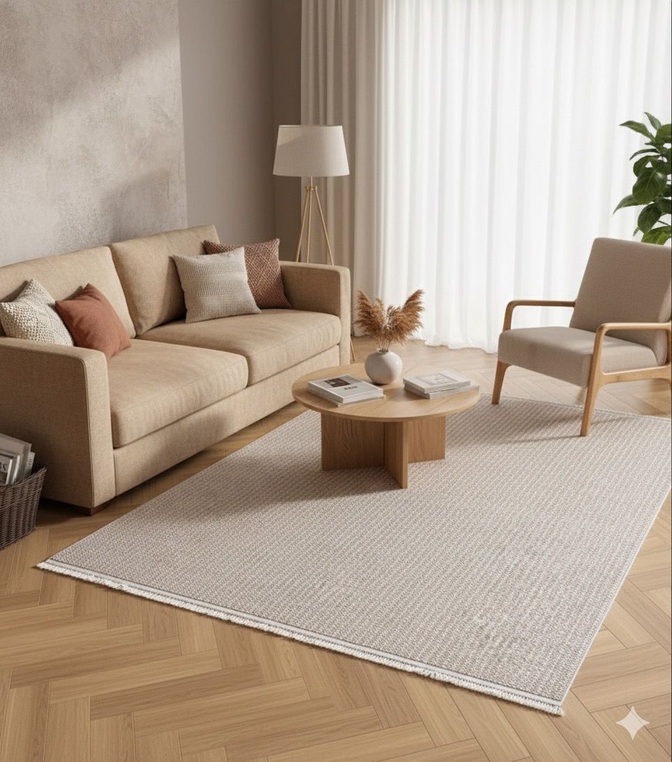 Arzen Home Bej Beyaz Bukle Halı | Yumuşak Dokulu, Kaymaz Tabanlı, Kalın Yapı