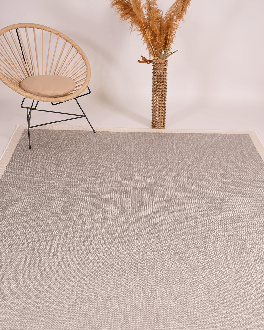 Arzen Sisal Serisi Beyaz Bordür  Gri Tasarım Sisal Halı -EZ07