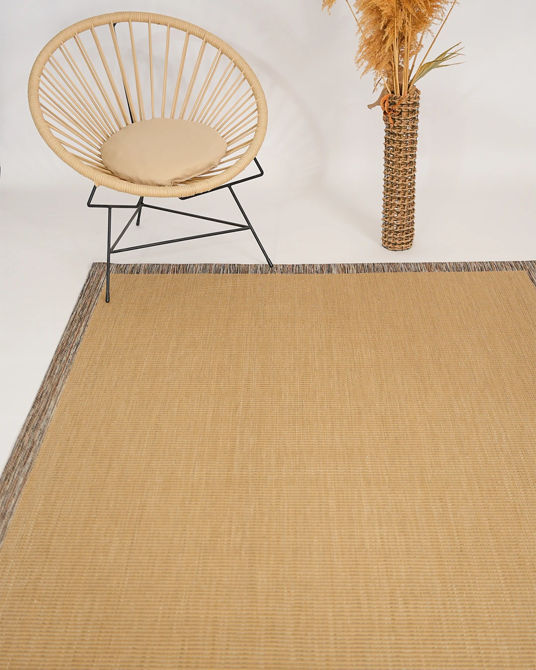 Arzen Sisal Serisi Koyu Gri Bordür Bej  Hasır Tasarım Sisal Halı -AS04