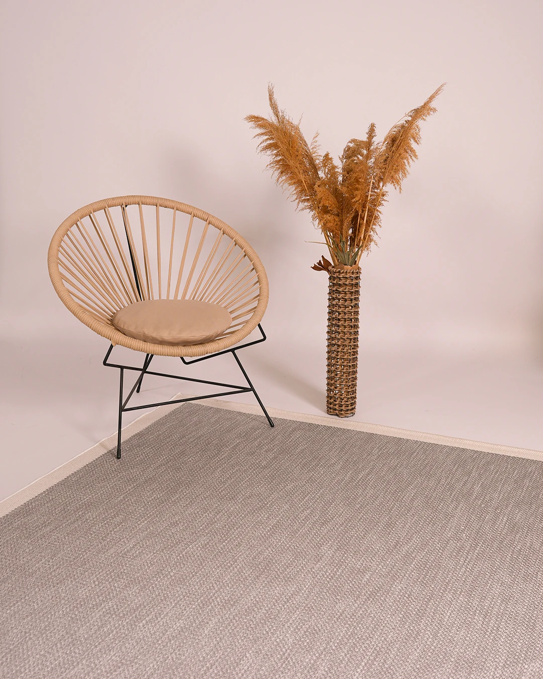 Arzen Sisal Serisi Beyaz Bordür  Gri Tasarım Sisal Halı -EZ07