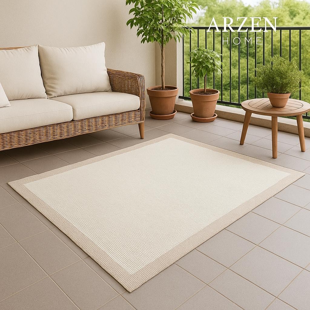Arzen Sisal Serisi Vizon Bordür  Bej Hasır Tasarım Sisal Halı -S05