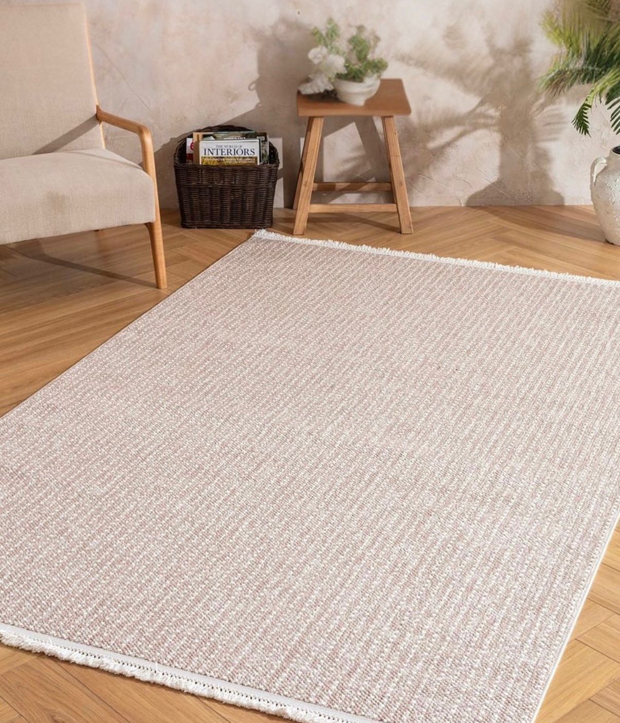 Arzen Home Bej Beyaz Bukle Halı | Yumuşak Dokulu, Kaymaz Tabanlı, Kalın Yapı