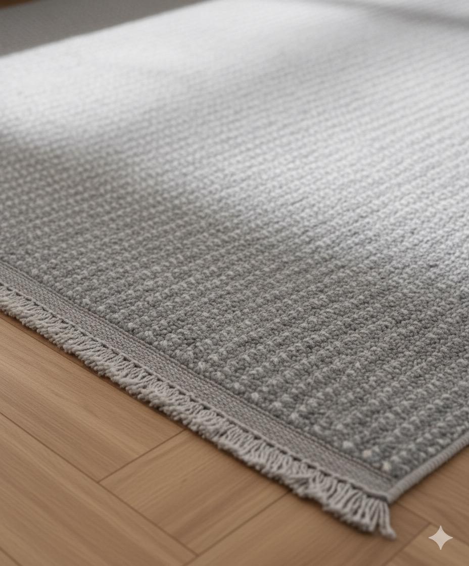 Arzen Home Antrasit Beyaz Bukle Halı | Sade Tasarım, Yumuşak Dokulu, Kaymaz Tabanlı